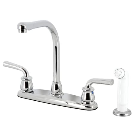 Kingston Brass 8" Centerset Kitchen Faucet with White Sprayer, Polished Chrome KB711RXL